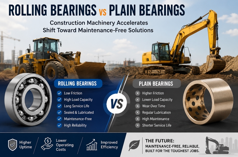 Paliers roulants vs roulements lisses – La machinerie de construction accélère la transition vers des solutions sans entretien